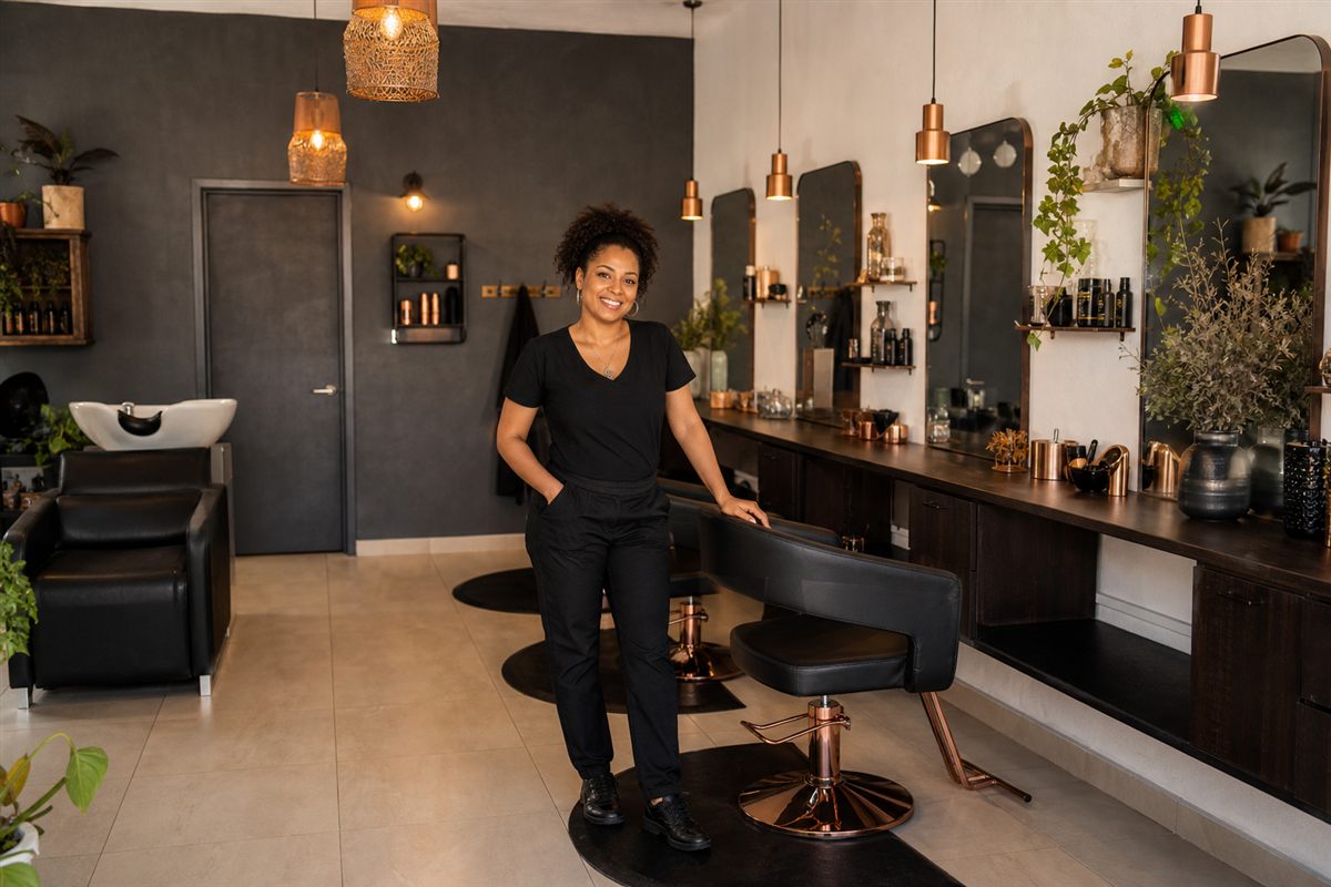 Profesional de belleza organizando su espacio de trabajo
