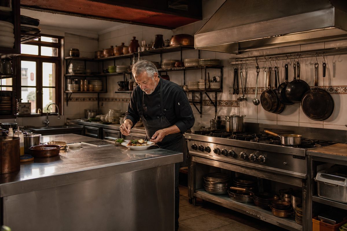Chef preparando un plato en un restaurante